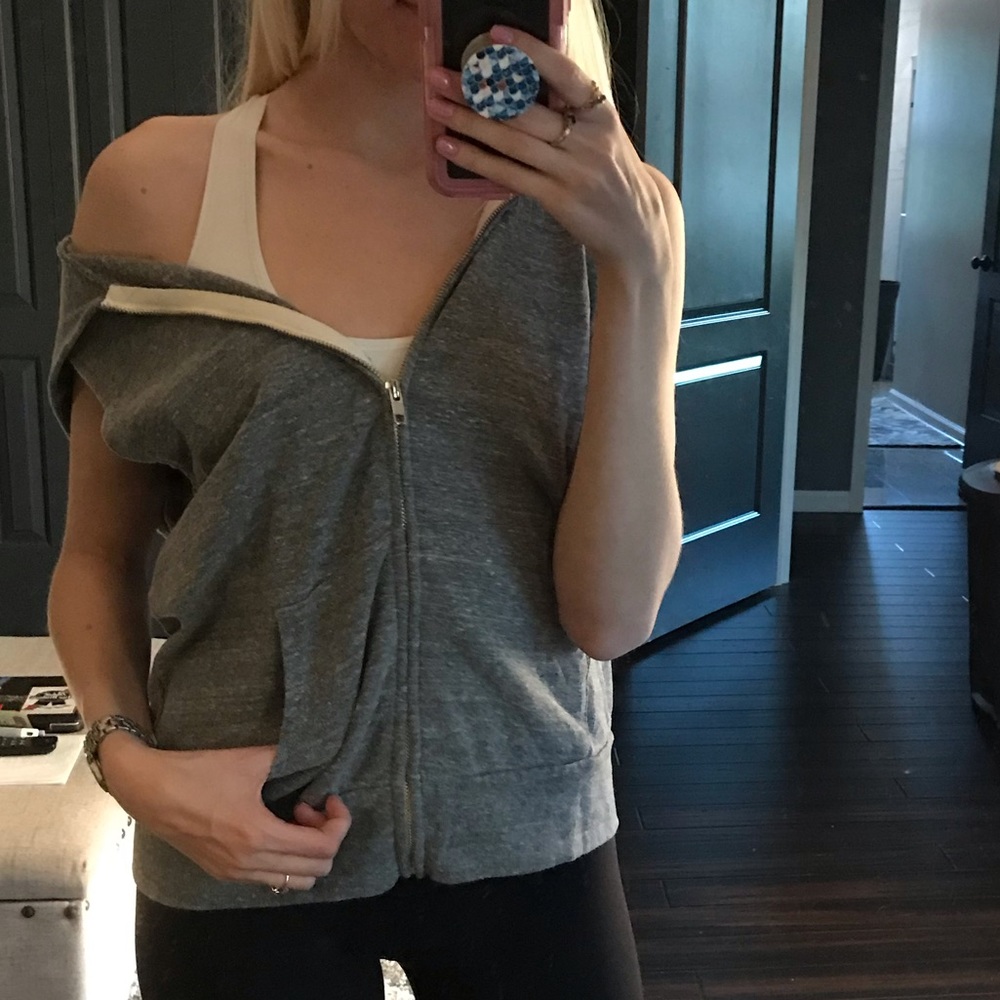 Grey cut-off zip-up hoodie
